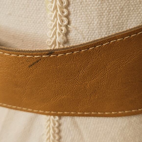 Tan Wide Faux Leather Belt Brass Toned Buckle - Picture 3 of 8